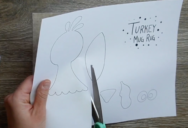turkey felt mug rug-hand sewing print and cut pattern template for mug rug